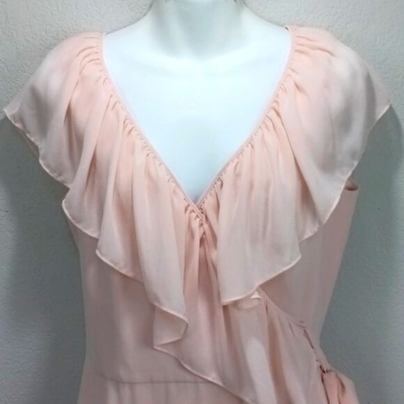 Ceremony by Joanna August Lola Blush Pink Ruffle Chiffon Wrap maxi Dress sz L - Picture 5 of 15